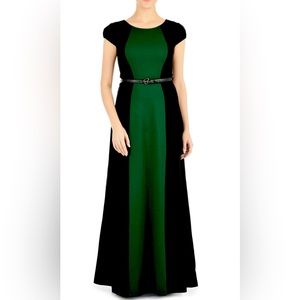 Colorblock Green and Black Cotton Knit Maxi Dress